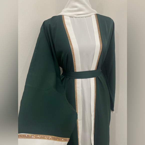 Beautiful Dark Emerald Green 4 Pc Abaya/Kimono - Picture 5 of 7